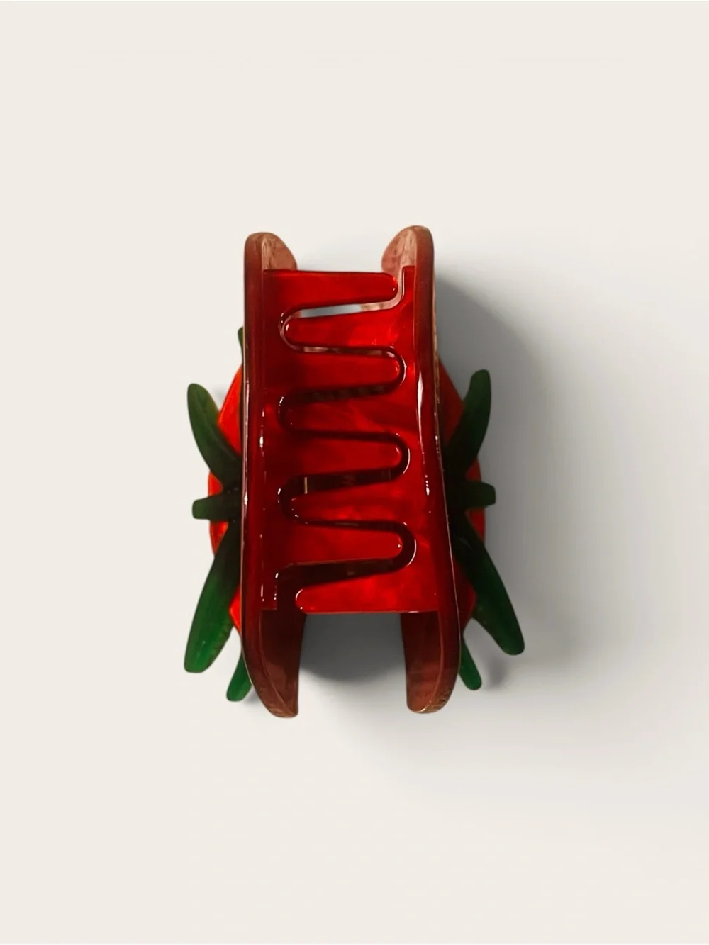 Ripe Tomato Claw Clip with Green Leaf Accent - Acrylic
